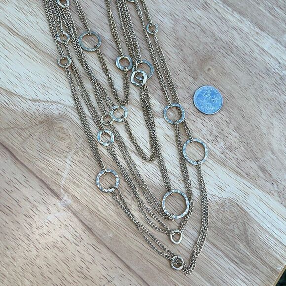 Vintage Hammered O Multi Strand Gold Chain Necklace - Picture 7 of 7